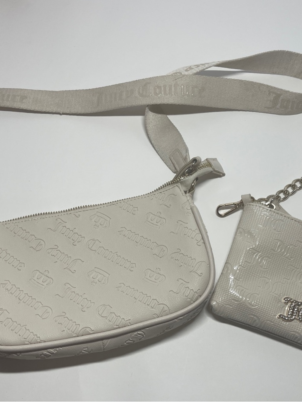 Juicy Couture Cream Embossed Crossbody with Matching Coin Pouch